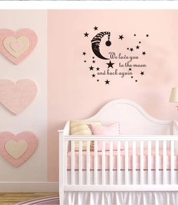 Autocollant mural lune et étoiles avec citation 'love you' pour chambre d'enfant