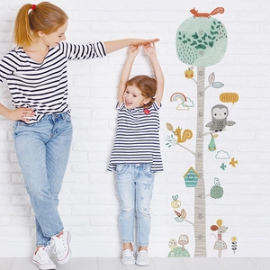 Sticker mural règle de croissance avec arbre et hibou pour mesurer la taille de 20 à 120 cm