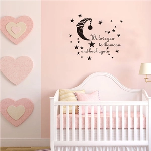 Sticker Mural Lune et Étoiles pour Chambre d'Enfant Citation We Love You To The Moon And Back Again Sticker Décoratif PVC Chambre