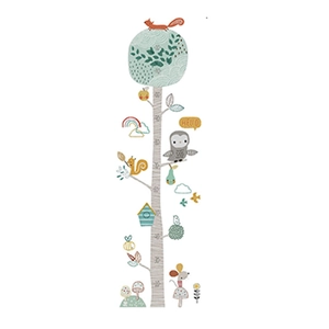 Sticker mural toise enfant avec renard, hibou et arbre décoratif de 60 à 150cm