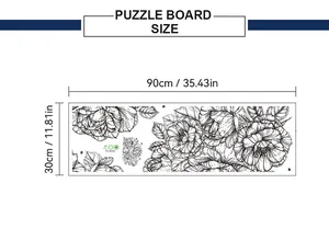 Detailed size chart for floral wall sticker showing 90x30 cm measurements and dimensions