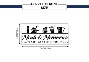 Detailed dimensions of Meals and Memories kitchen wall art sticker with icons