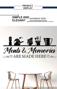 Detail of kitchen wall decal with cutlery silhouettes and Meals & Memories quote