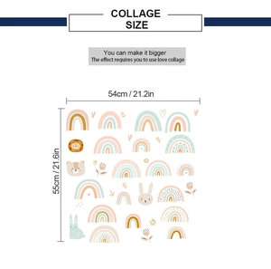 Detail of Nordic rainbow wall stickers showing assembly dimensions of 54cm x 55cm