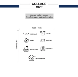 Collage size specification chart for wardrobe closet organizer stickers 12x15cm