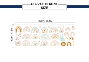 Detail showing rainbow and animal wall sticker dimensions 90x30cm for nursery decor