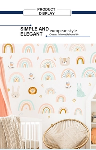 Detail of Nordic style rainbow wall stickers with cute animals for nursery decor