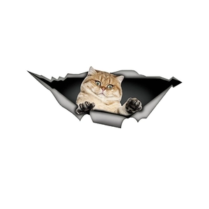 3D realistic orange cat wall sticker with broken surface effect for home and car decor