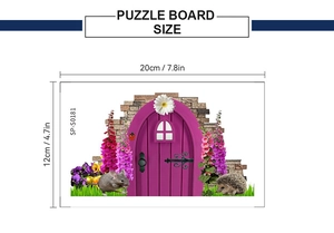 Detailed dimension guide for mouse hole wall decal showing 20cm x 12cm puzzle board size