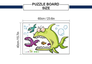 Size chart showing 60x40cm dimensions for the cartoon shark puzzle wall sticker