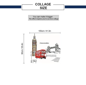 London landmarks wall sticker dimensions with double-decker bus and Big Ben, 105x90cm