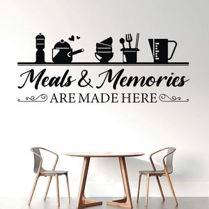 Meals & Memories wall decal with kitchen utensils silhouette for dining room decor