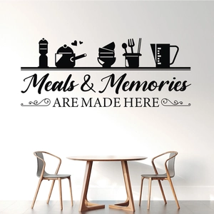 Meals & Memories wall decal with kitchen utensils for dining room wall decoration