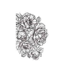 Elegant black and white floral peony wall decal with minimalist blooming petal design