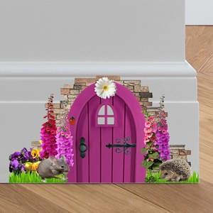 3D fairy door wall sticker with flowers and mouse for living room baseboard decor