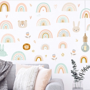 Rainbow and cute animals wall decals set for kids room living room wall decoration