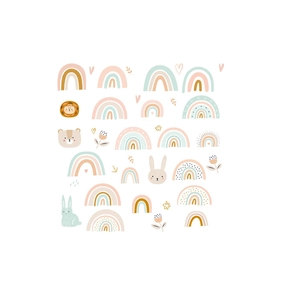 Boho rainbow and animal cartoon wall stickers in soft Morandi colors for kids' room