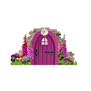 3D fairy mouse hole wall decal with purple door, white daisy, and woodland animal stickers