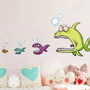 Colorful cartoon big fish eat small fish wall stickers for children bedroom decoration