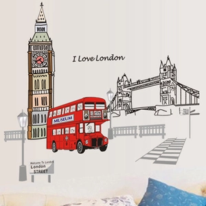 Creative London bus and landmarks self-adhesive wall decals for bedroom and living room decor
