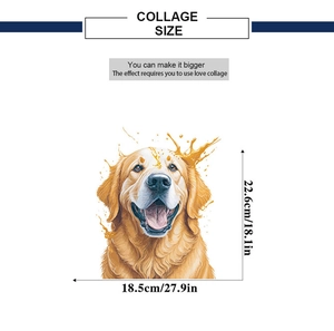 Golden Retriever dog decal size chart showing 22.6cm height and 18.5cm width dimensions