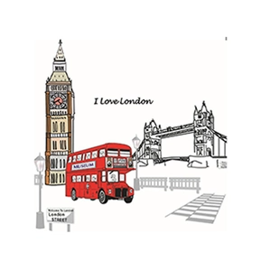 London themed wall sticker with red double decker bus and Big Ben tower for home decor