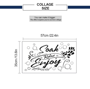 Detail showing Enjoy Relax Soak wall sticker dimensions 57x35cm with bubbles and hearts