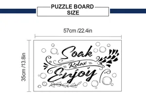 Detailed size chart for wall sticker measuring 57cm by 35cm with creative lettering
