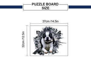 Size chart for 3D broken glass wall sticker with French Bulldog graphic 37x32cm