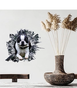 3D French Bulldog wall sticker with creative broken glass effect for home car decor