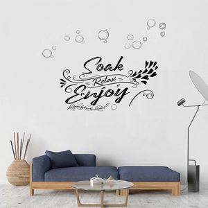 Soak Relax Enjoy bubble wall stickers in black vinyl for modern home bathroom decor