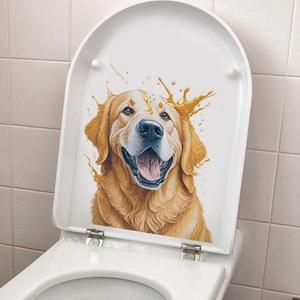 Realistic Golden Retriever cartoon wall sticker for white toilet lid decoration