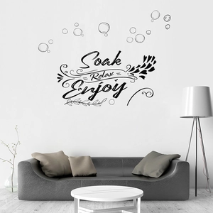 Minimalist black Soak Relax Enjoy wall decal with bubbles for living room decor