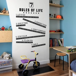 Adesivo murale 7 Rules of Life in vinile nero per decorazione soggiorno e cameretta
