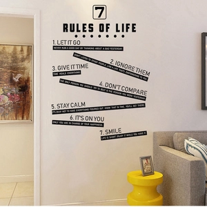 Adesivo murale 7 regole della vita con citazioni motivazionali nere in inglese
