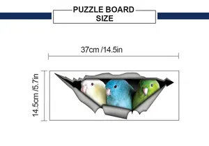 Size specifications for 3D bird wall stickers measuring 37x14.5cm with dual units