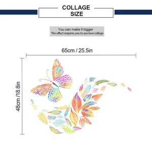 Size chart for colorful butterfly and feather wall stickers measuring 65cm by 48cm