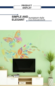 Macro view of colorful butterfly and feather PVC wall stickers for home decoration