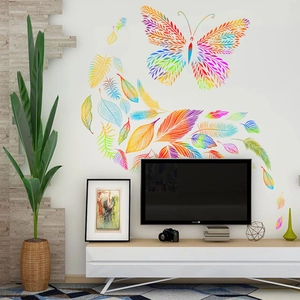 Colorful butterfly and vibrant leaves wall decals for a modern living room decor
