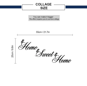 Detail showing dimensions of Home Sweet Home wall sticker with butterfly accents