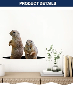 Detail of 3D effect groundhog wall sticker with photorealistic texture for home decor