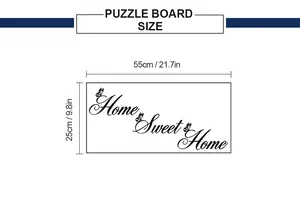 Size chart for Home Sweet Home puzzle board measuring 55cm by 25cm with dimensions