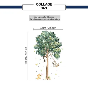 Size chart showing wall sticker dimensions 72x118cm with cute cats and tree design