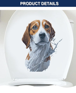 Détail d'un sticker mural Beagle artistique avec éclaboussures bleues sur abattant WC