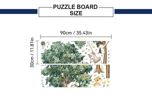 Cartoon cat and forest wall sticker layout with precise dimensions 90cm by 30cm