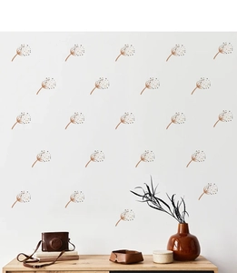 Detailed view of bohemian style dandelion wall stickers in a cozy minimalist room setting