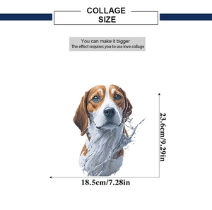 Dimensions du sticker mural beagle montrant une largeur de 18,5 cm et hauteur de 23,6 cm