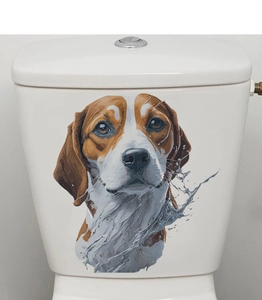 Sticker portrait réaliste de chien beagle sur la surface d'un réservoir de toilette