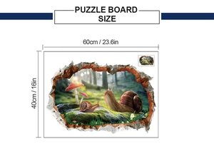 Detailed dimension guide showing the 60x40cm size for 3D forest snail wall decal