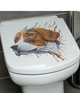 Detailed realistic Beagle dog portrait sticker with artistic brown paint splashes